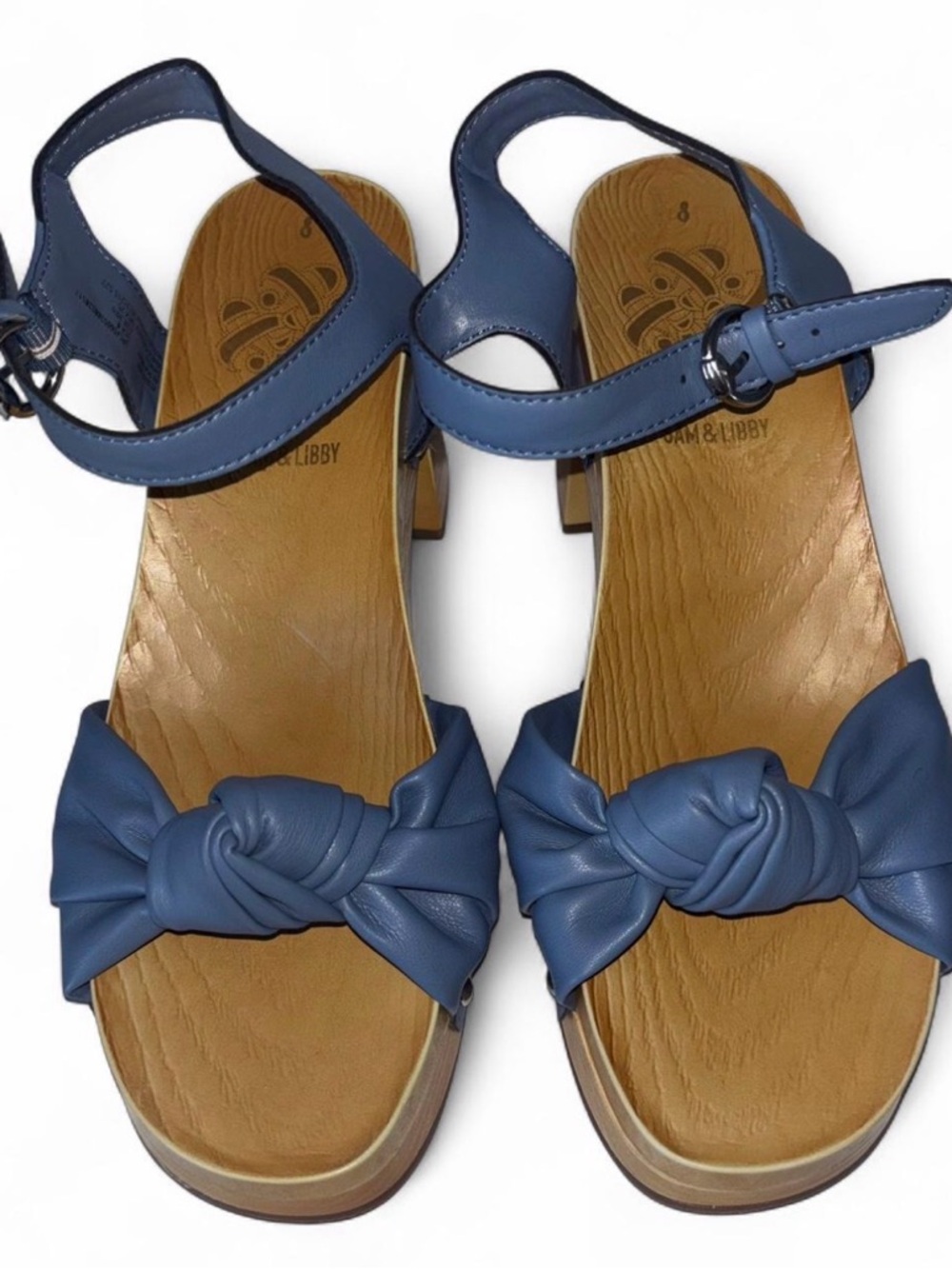 Sam & Libby Women’s Wooden Block Heel Sandal Sz 8 Knot Detail Studded Embellish